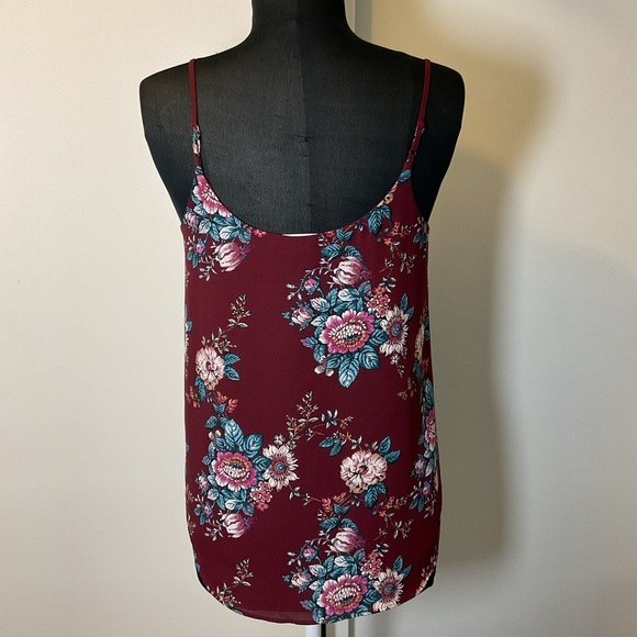 19. Pink Republic Burgundy Flower Print Spaghetti Strap Blouse Size Medium - Picture 5 of 5